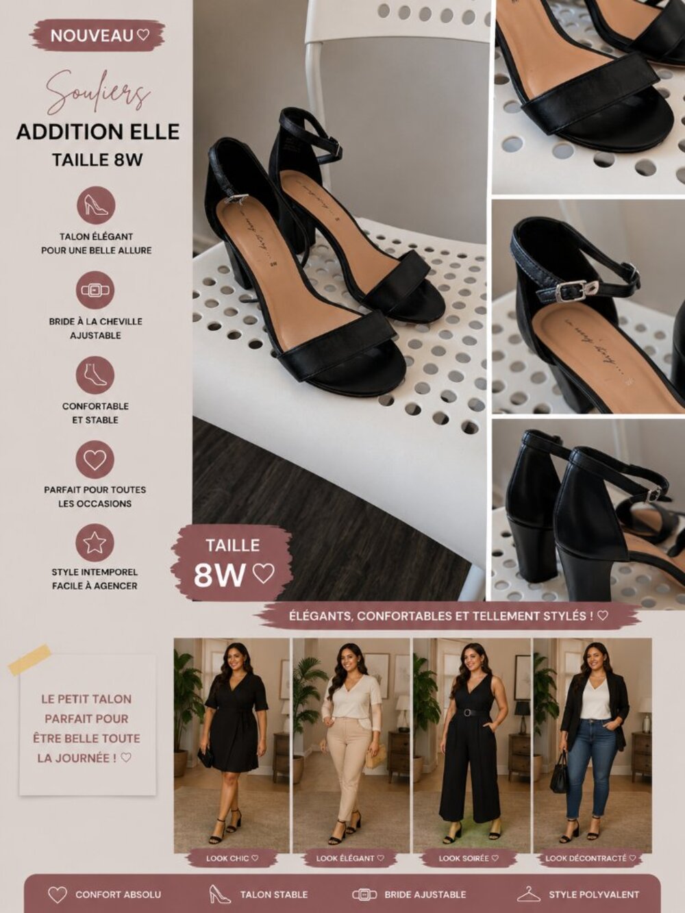Addition Elle Black Heeled Sandals – Size 8W